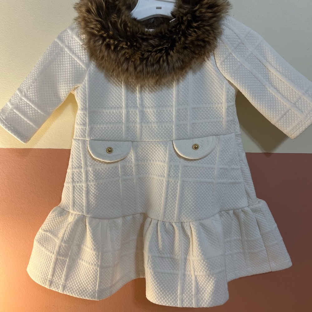 Janie and Jack Cream Dress with Faux Fur Collar